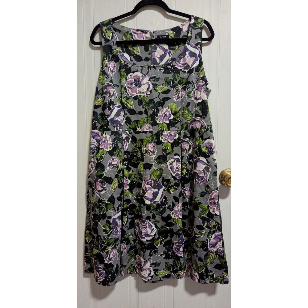 Apt. 9 Women's Floral Square Neck Sleeveless Dress Pleated Sz 16 Pockets Zip Up